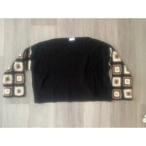 NWOT Pink Lily Black Crochet Oversized Sweater Size Small